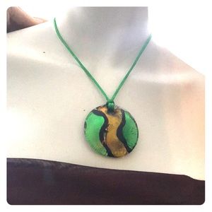 Murano Glass necklace green gold big pendant authentic Italian handmade Vintage